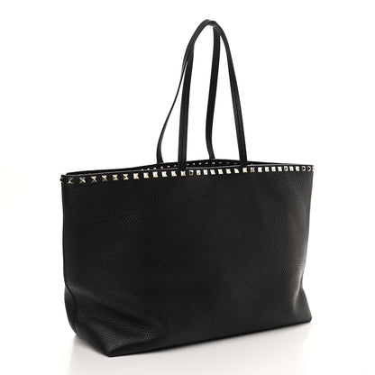 Valentino Garavani Grained Calfskin Rockstud Shoulder Tote Black 3 of 9