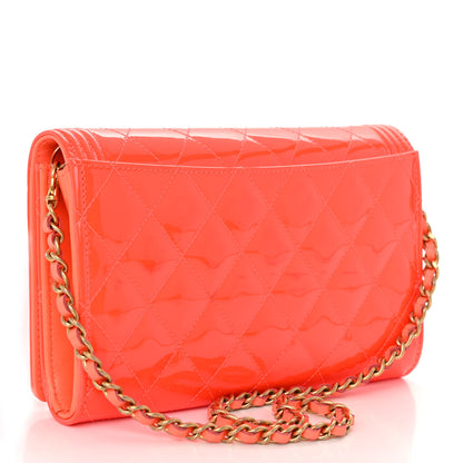 Chanel Patent Calfskin Quilted Boy Wallet on Removable Chain Orange 3 of 12