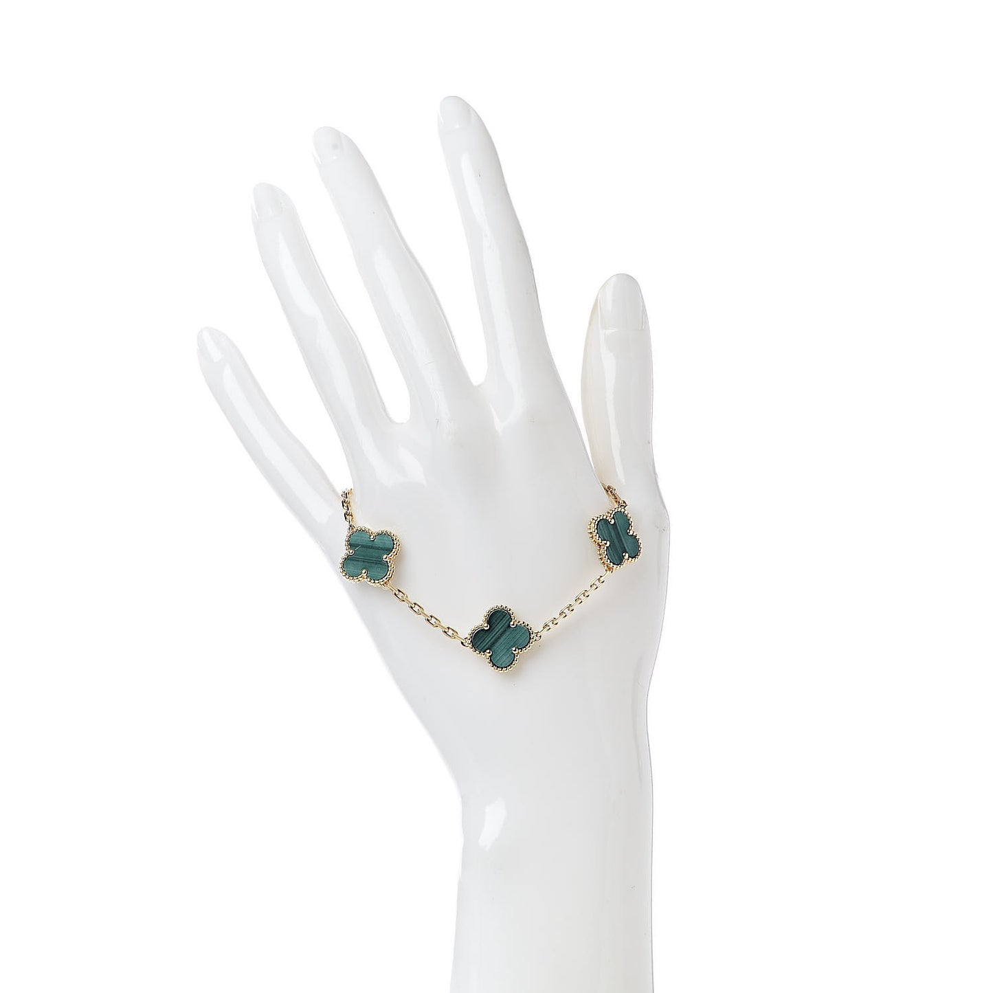 18K Yellow Gold Malachite 5 Motifs Vintage Alhambra Bracelet