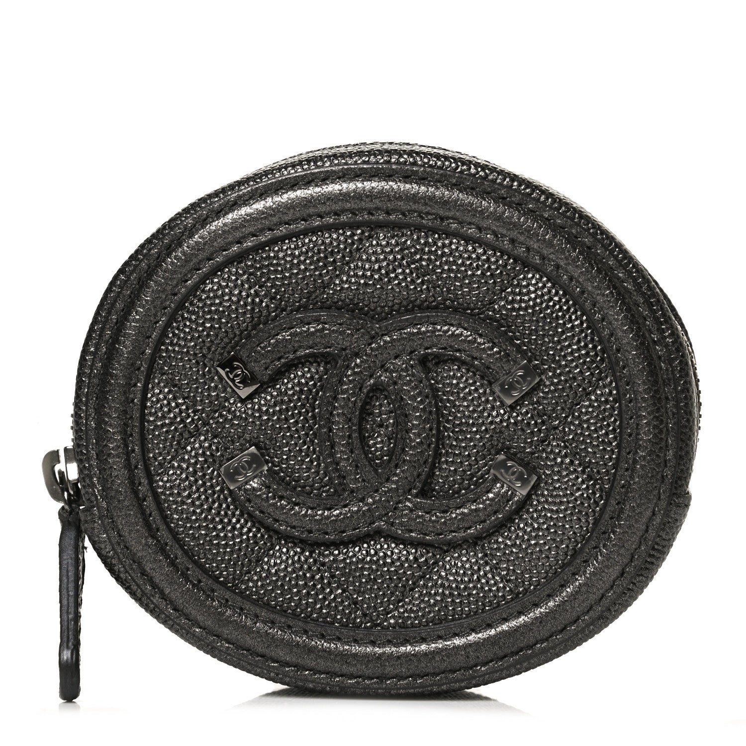 Chanel Metallic Caviar Quilted Filigree Zip Around Classic Coin Purse Dark Silver 1 of 10