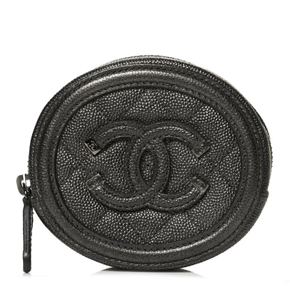 Chanel Metallic Caviar Quilted Filigree Zip Around Classic Coin Purse Dark Silver 1 of 10