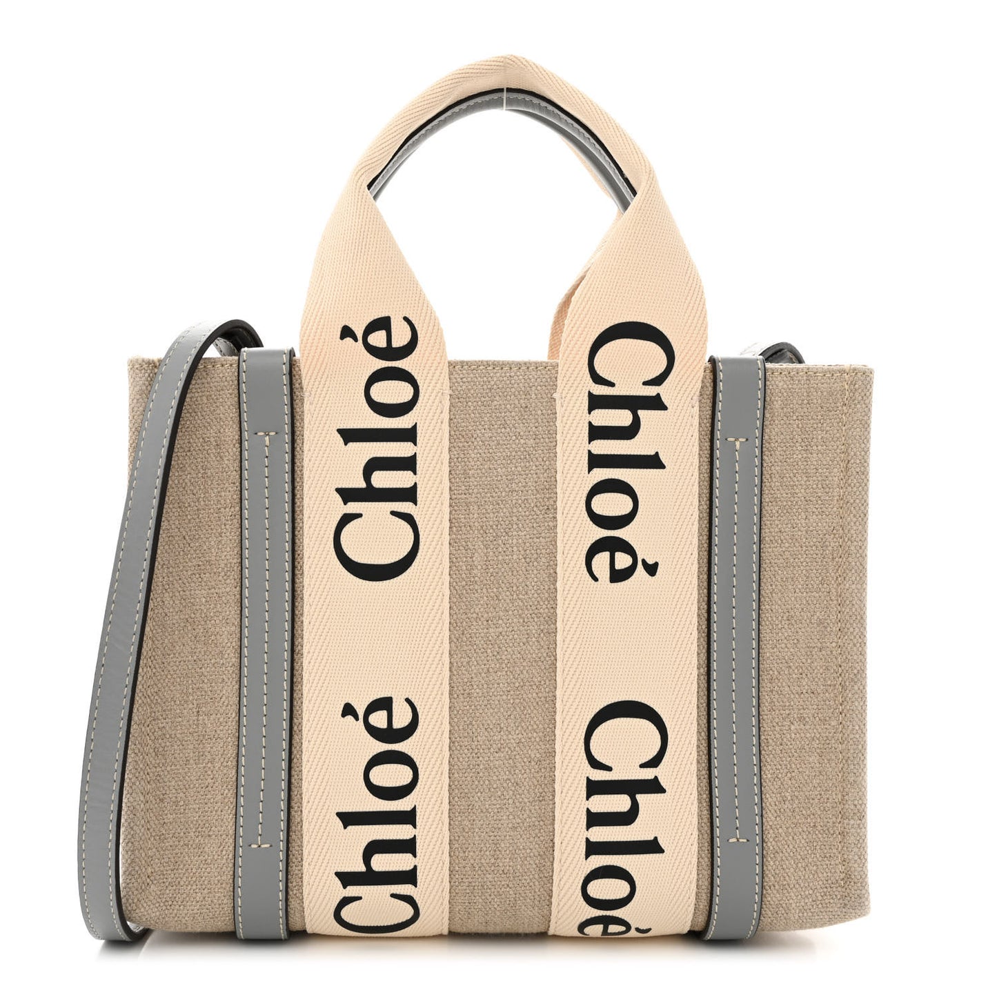 Cotton Calfskin Small Woody Ribbon Tote With Strap Light Blue