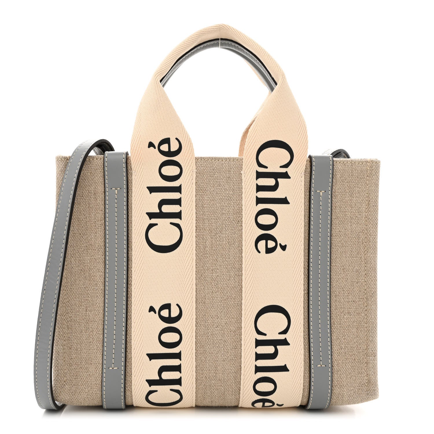 Chloe Cotton Calfskin Small Woody Ribbon Tote With Strap Light Blue 1 of 10