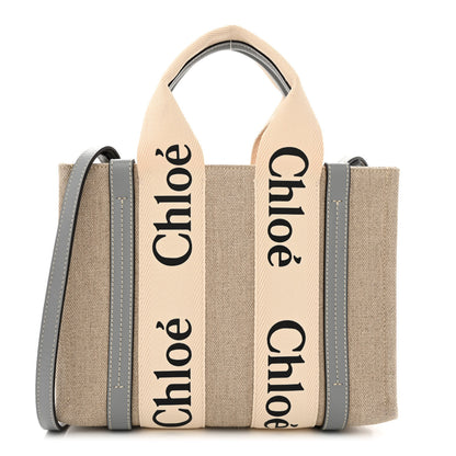 Chloe Cotton Calfskin Small Woody Ribbon Tote With Strap Light Blue 1 of 10