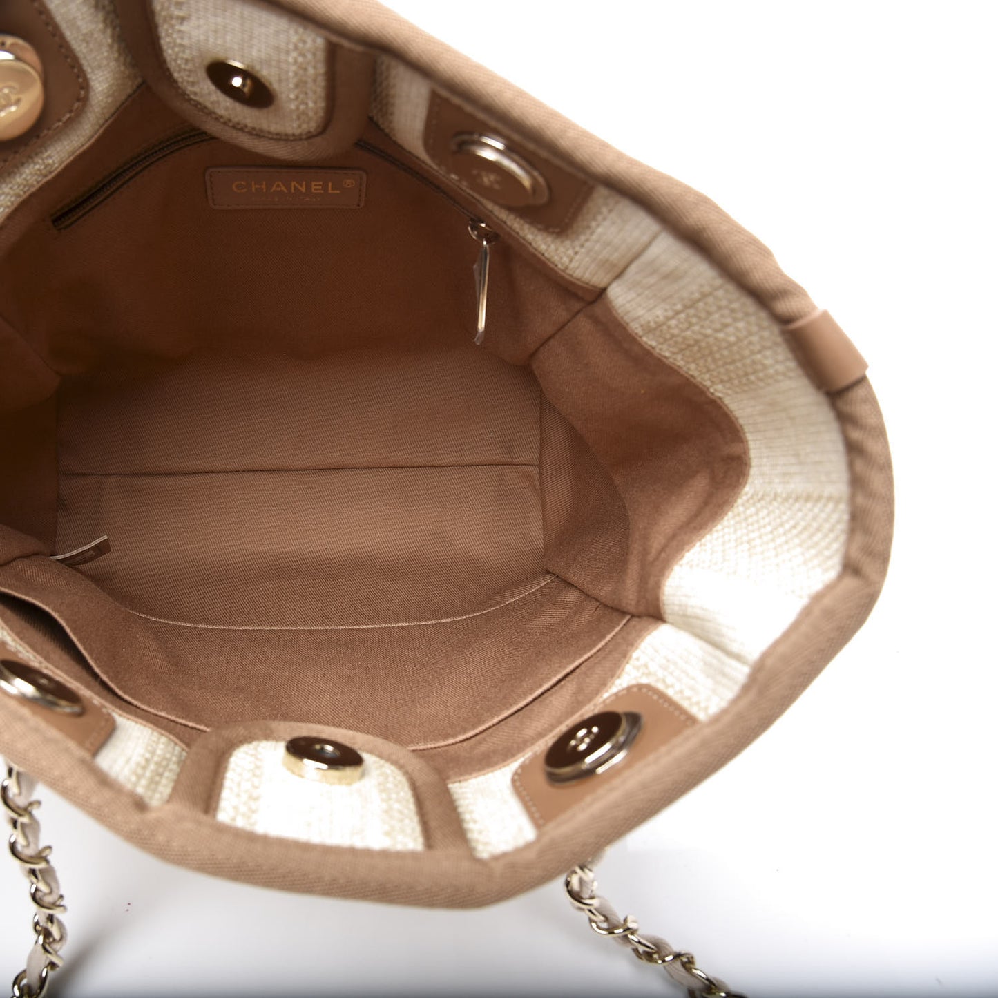 Straw Raffia Calfskin Striped Mini Deauville Tote Beige