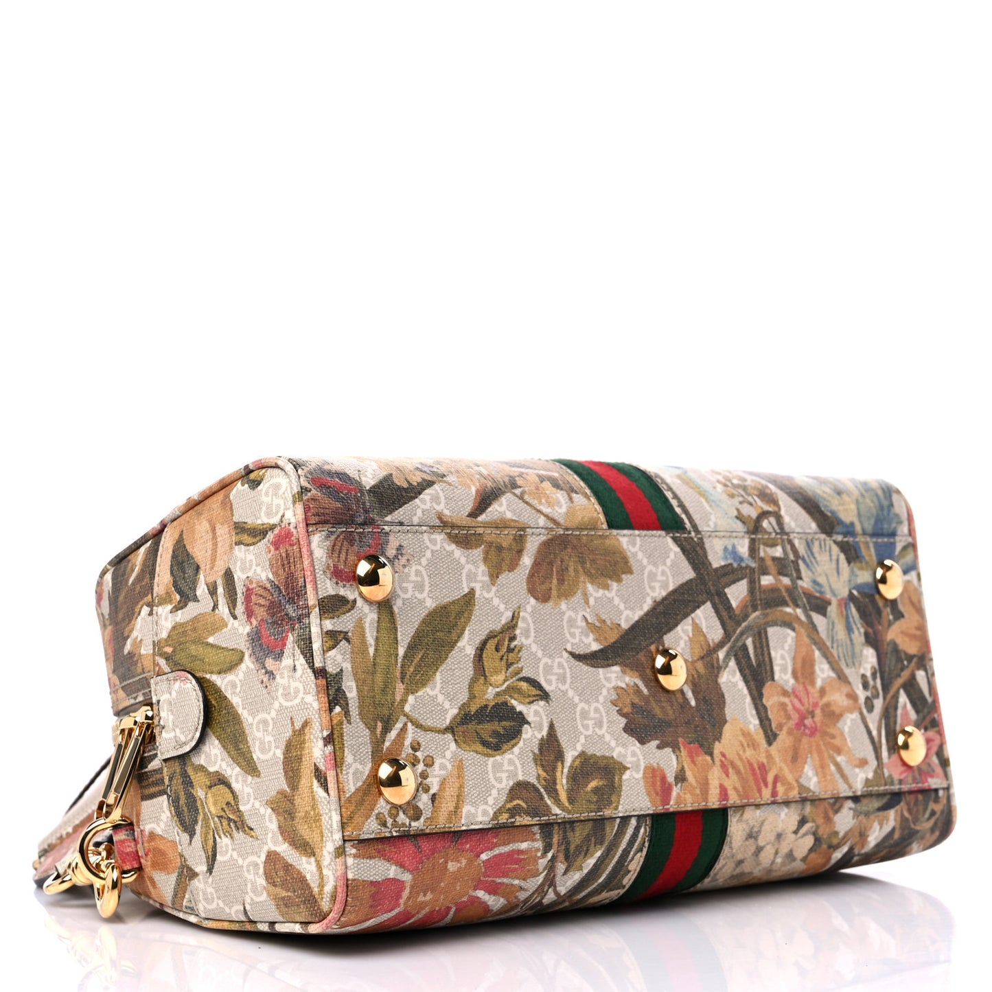 GG Supreme Monogram Water Flora Web Medium Ophidia Top Handle Bowler Bag Beige White Multicolor