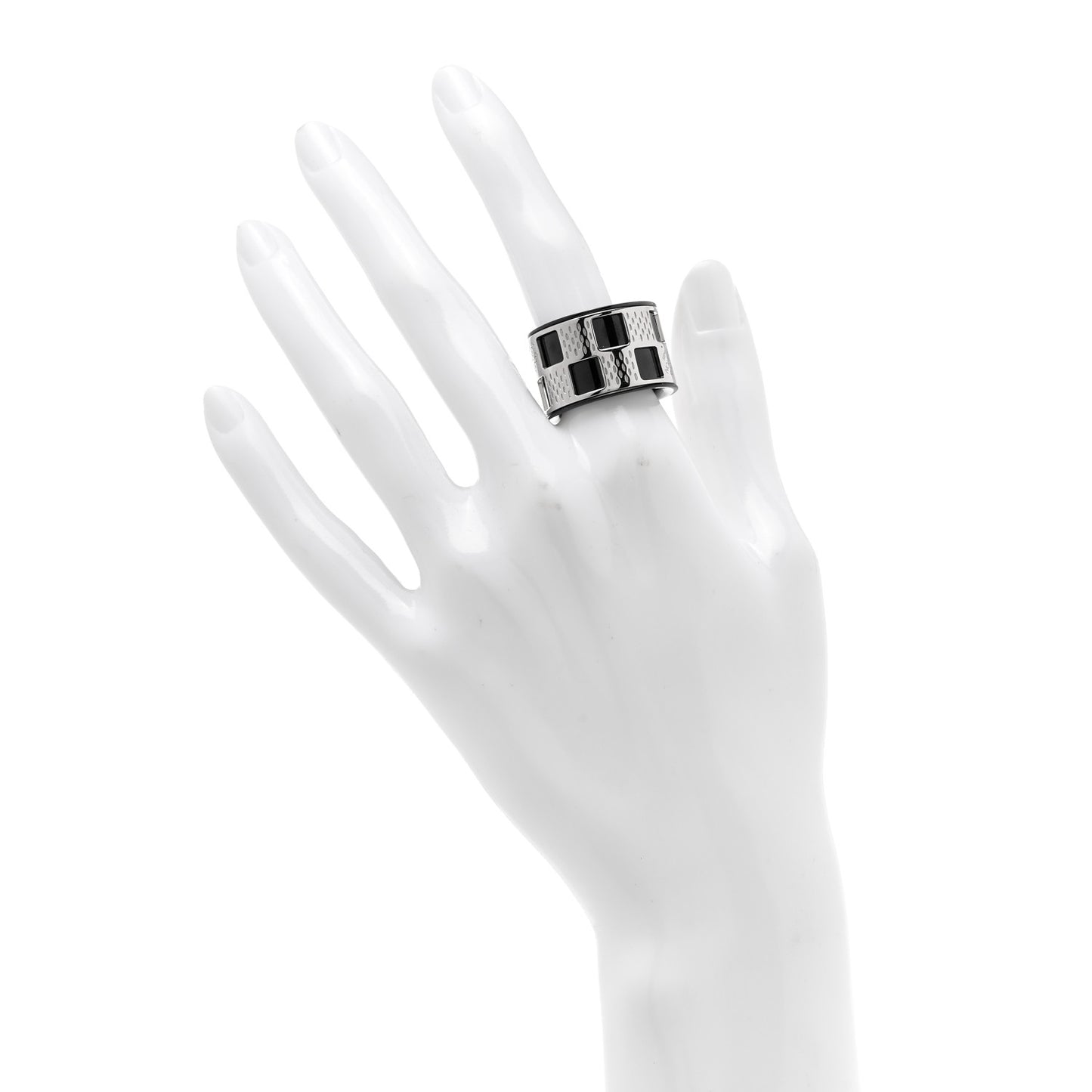 Damier Perfore Ring M Silver Black