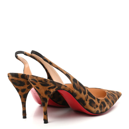 Christian Louboutin Veau Velours Leopard Clare Sling 80 Pumps 38 Caramel 4 of 8