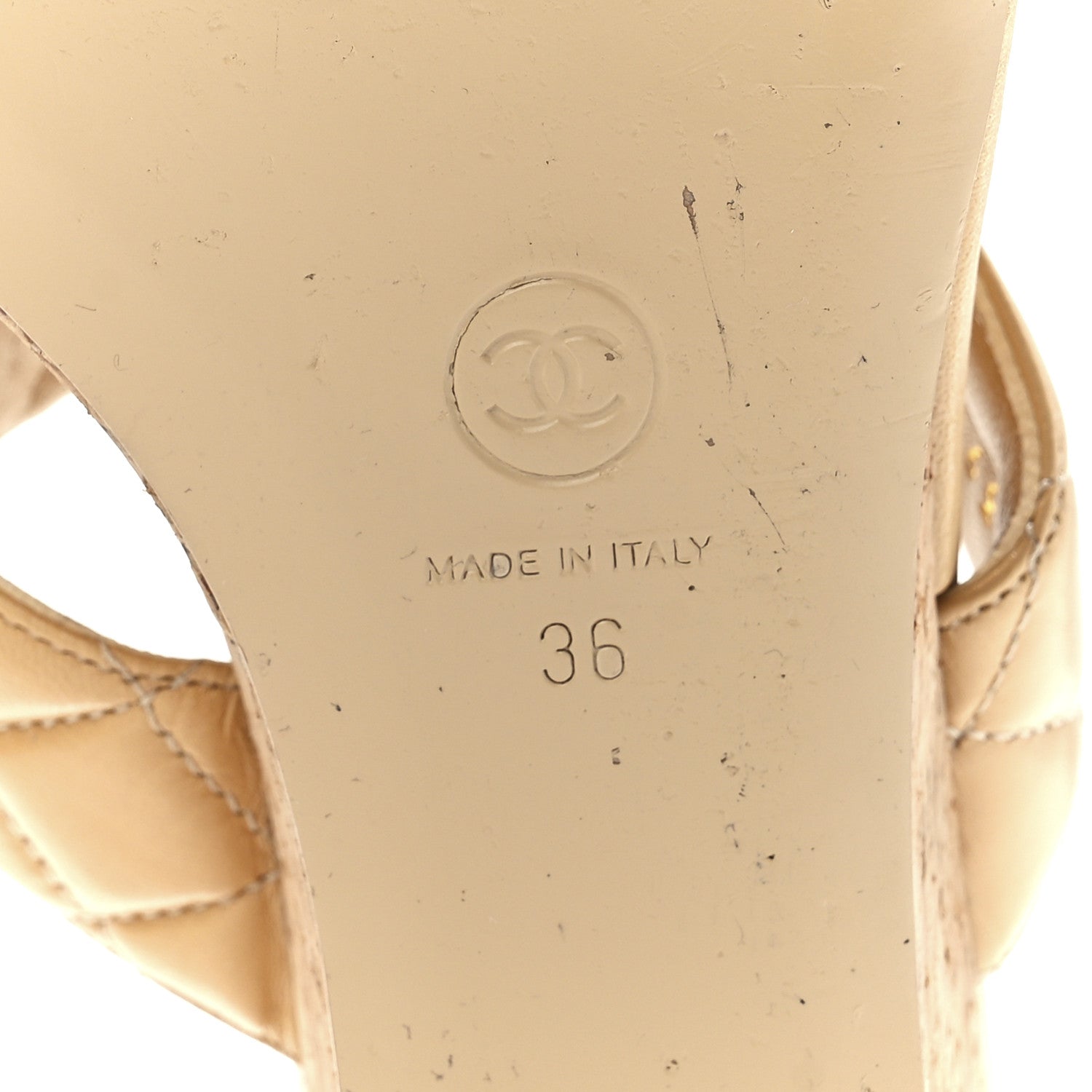 Chanel Shiny Goatskin Cork CC Wedge Sandals 36 Beige 6 of 9
