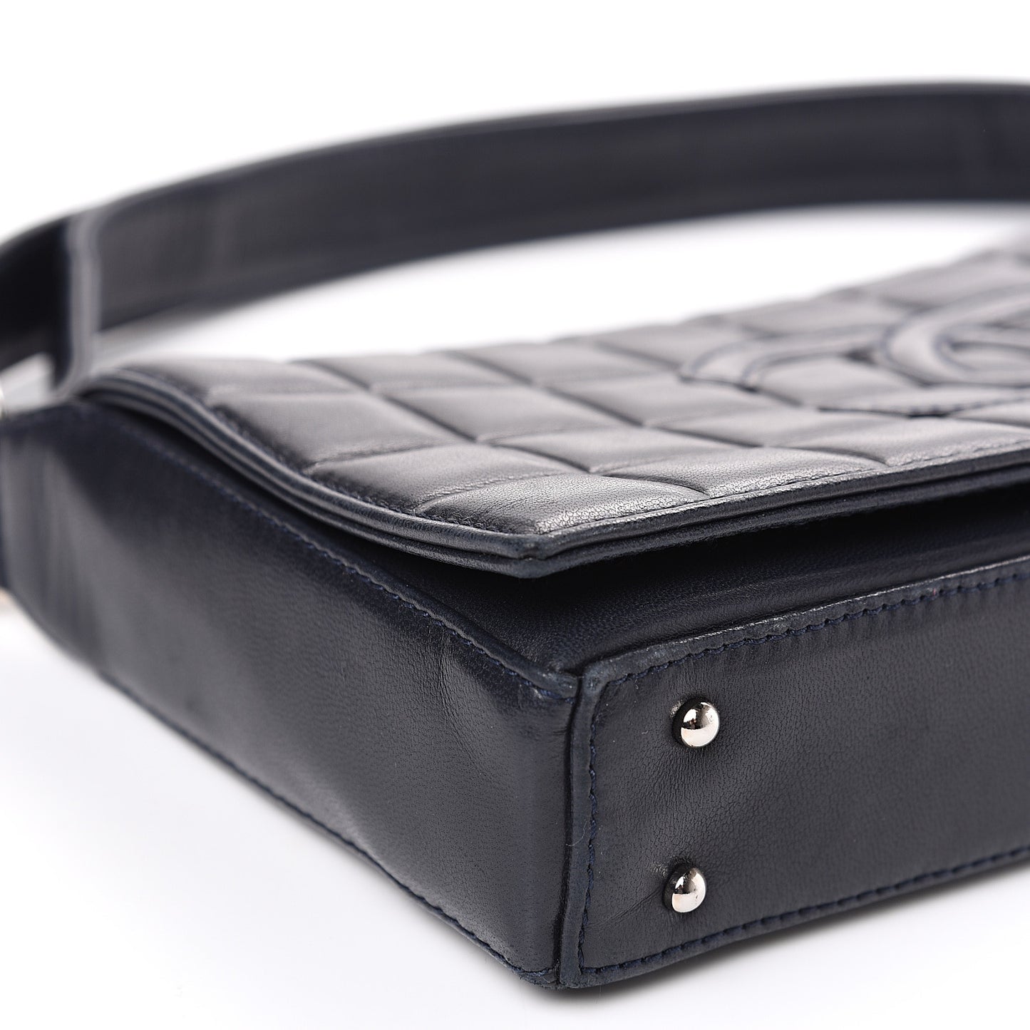 Lambskin Quilted CC Chocolate Bar Flap Navy
