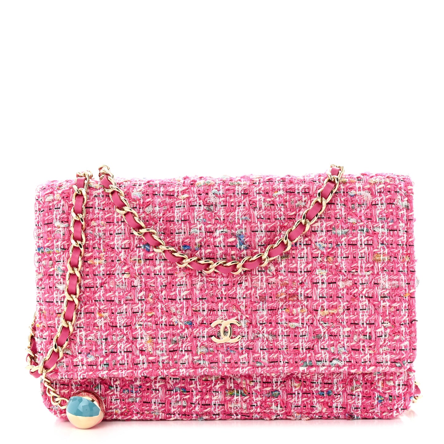 Tweed Quilted Wallet On Chain WOC Pink Blue White