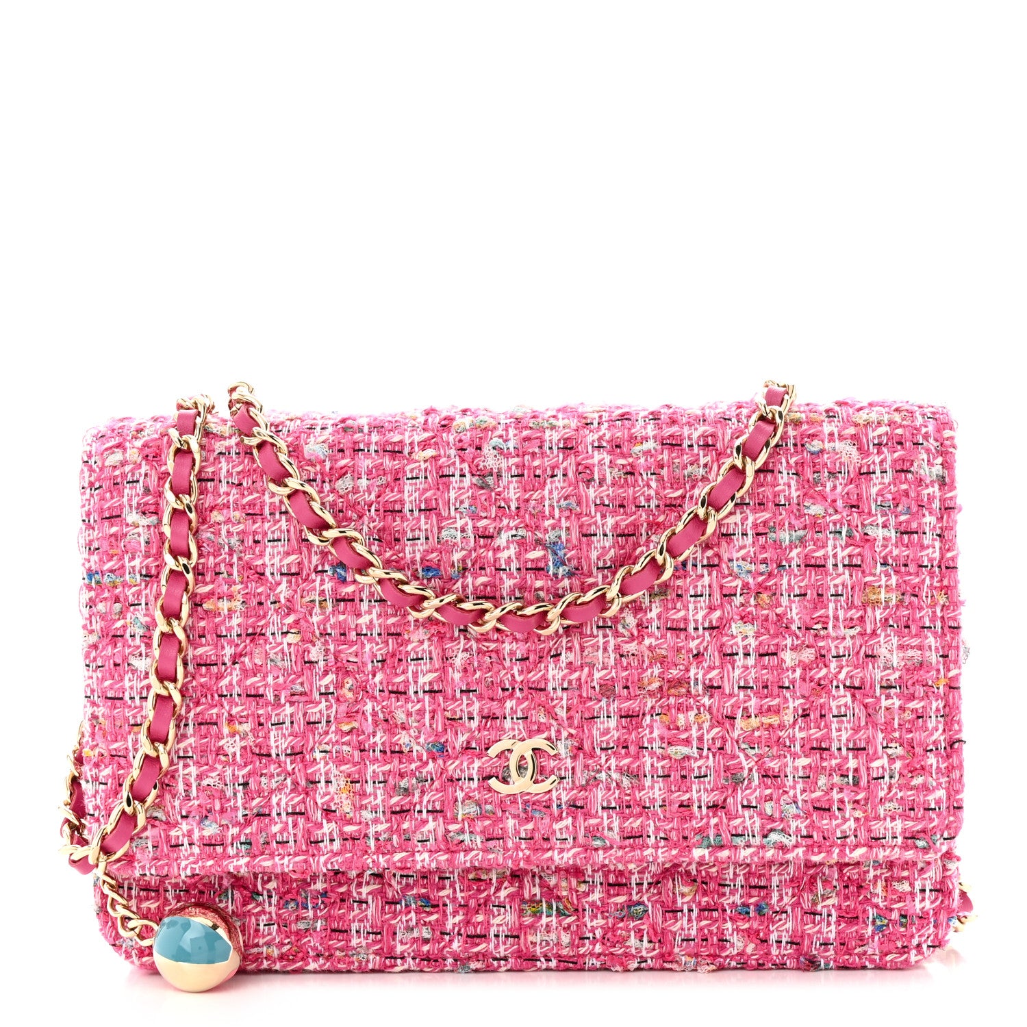 Chanel Tweed Quilted Wallet On Chain WOC Pink Blue White 1 of 12
