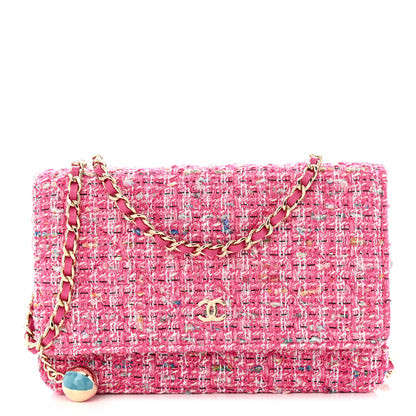 Chanel Tweed Quilted Wallet On Chain WOC Pink Blue White 1 of 12