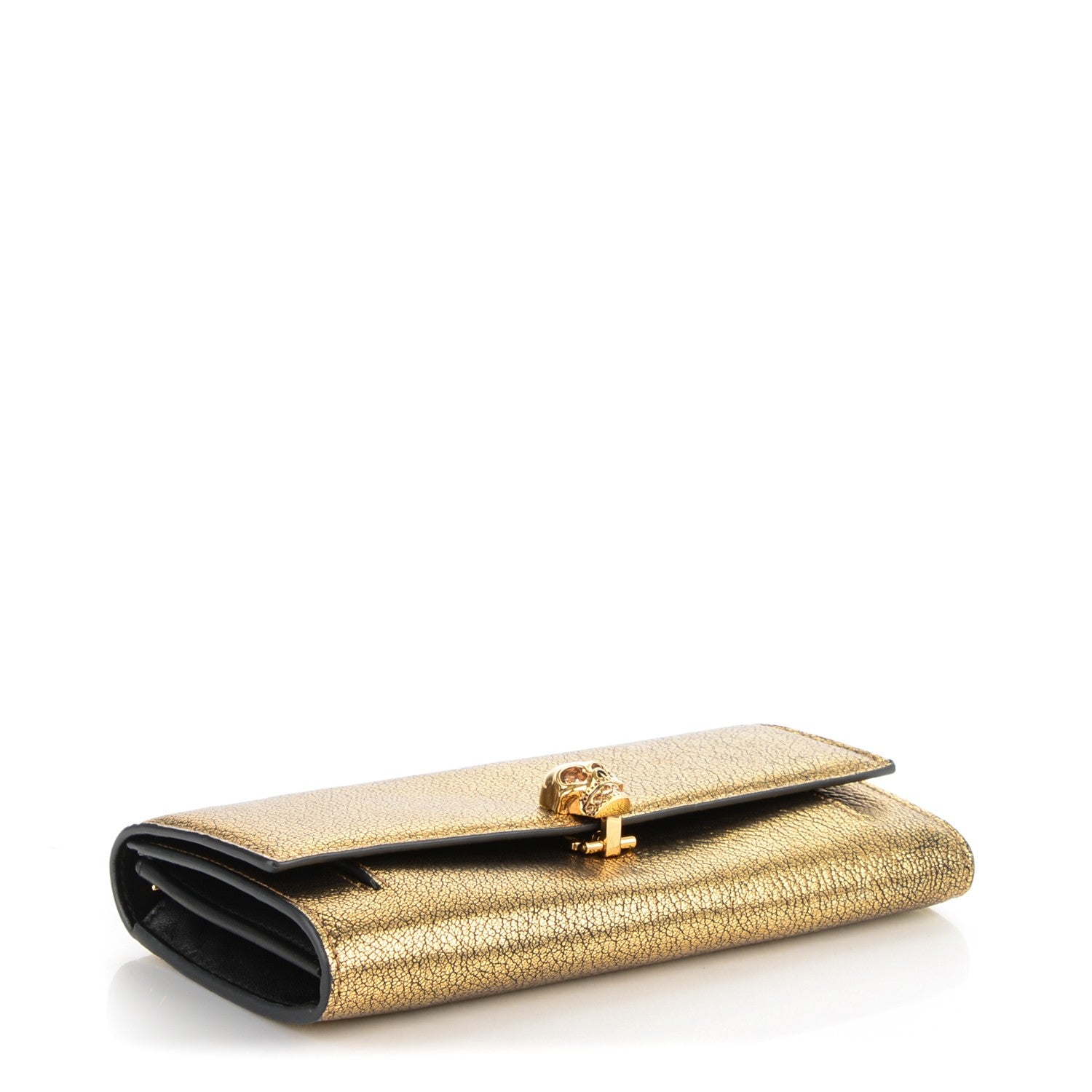 Alexander McQueen Metallic Lambskin Skull Wallet on Chain Antique Gold 4 of 6
