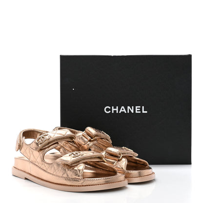 Chanel Iridescent Lambskin Quilted Velcro Dad Sandals 38.5 Light Bronze 10 of 10