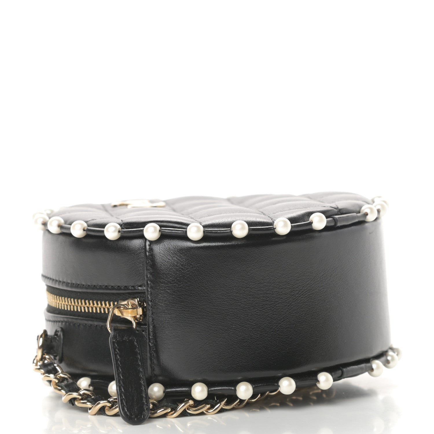 Chanel Calfskin Quilted Pearl Round Clutch With Chain Black 3 of 10