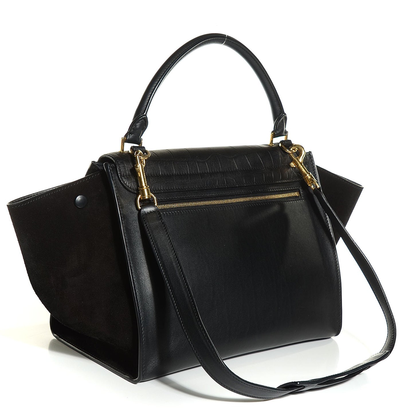 Crocodile Embossed Calfskin Medium Trapeze Black