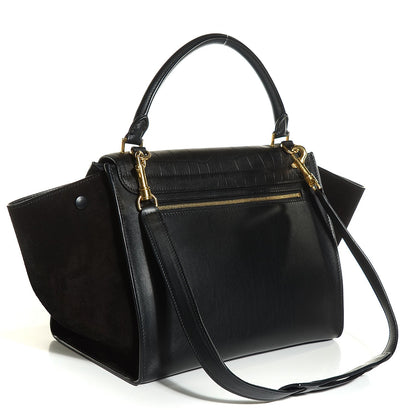 Celine Crocodile Embossed Calfskin Medium Trapeze Black 3 of 9