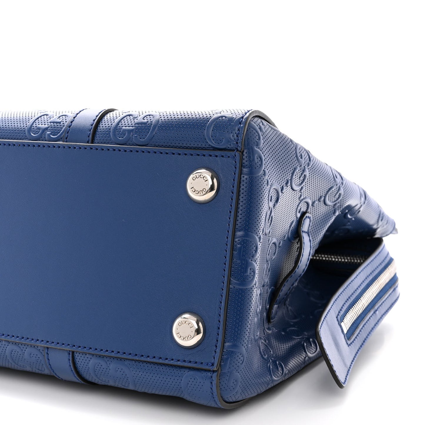 Calfskin GG Tennis Embossed Tote Bag Intense Metal Blue