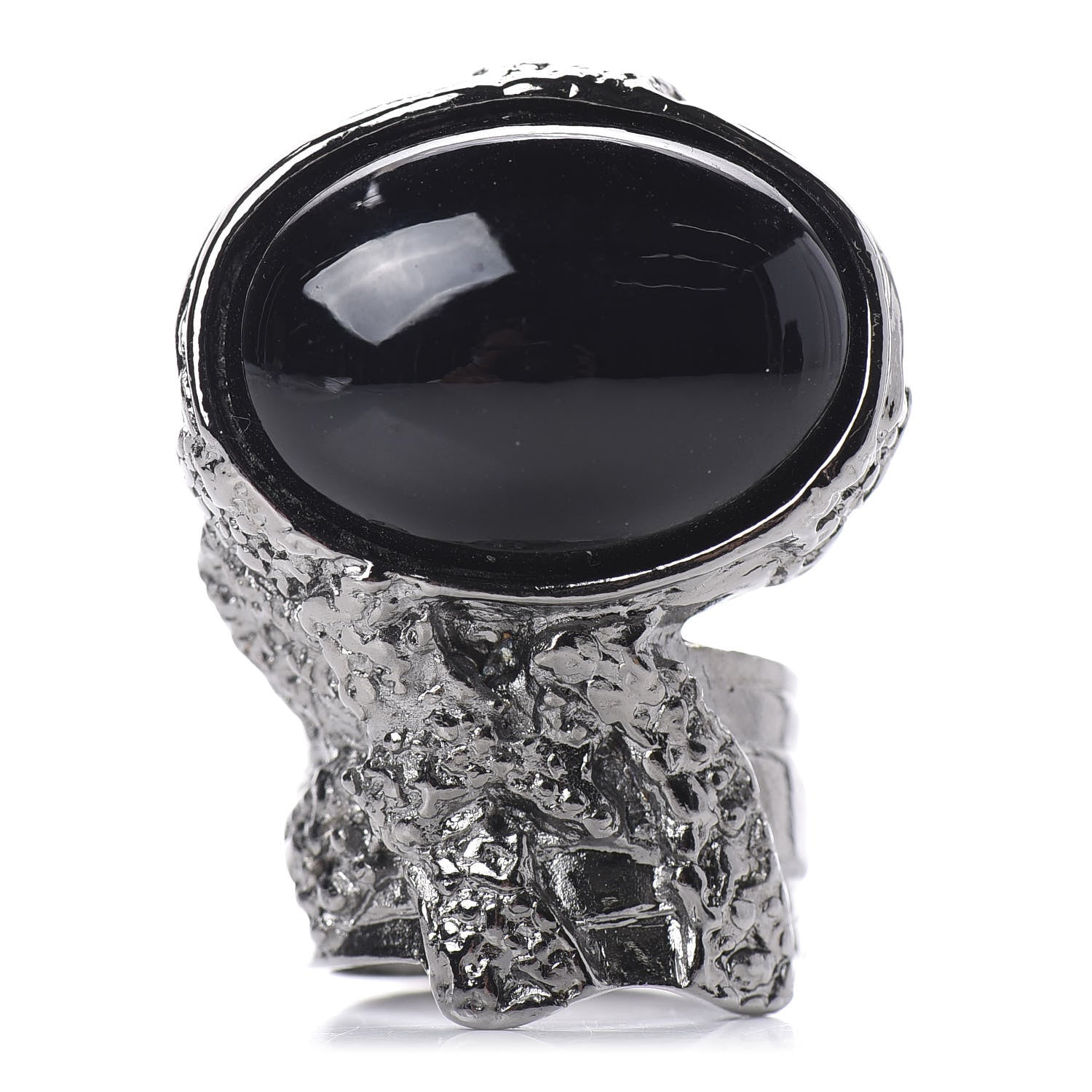 Saint Laurent Glass Cabochon Gunmetal Arty Ovale Ring 6 Black 1 of 6