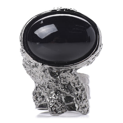 Saint Laurent Glass Cabochon Gunmetal Arty Ovale Ring 6 Black 1 of 6