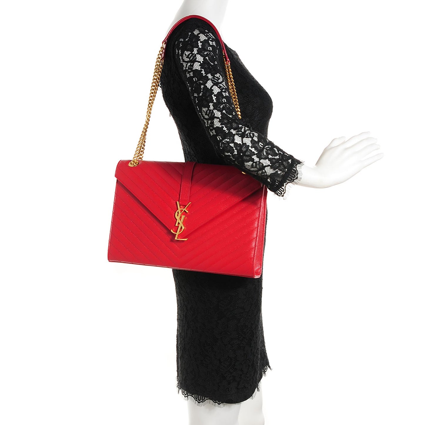 Grain De Poudre Matelasse Chevron Large Monogram Satchel Lipstick Red