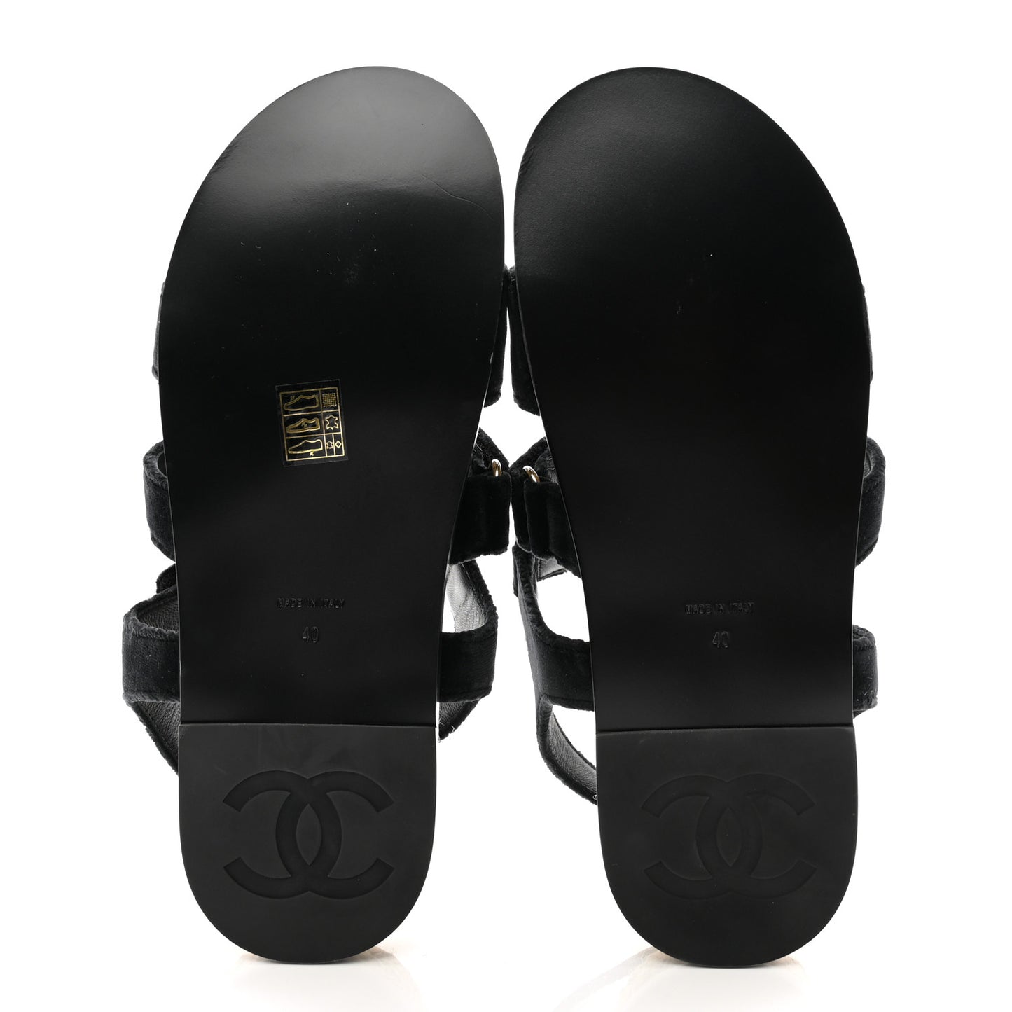 Velvet Lambskin CC Flat Sandals 40 Black
