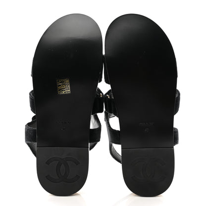 Chanel Velvet Lambskin CC Flat Sandals 40 Black 5 of 8