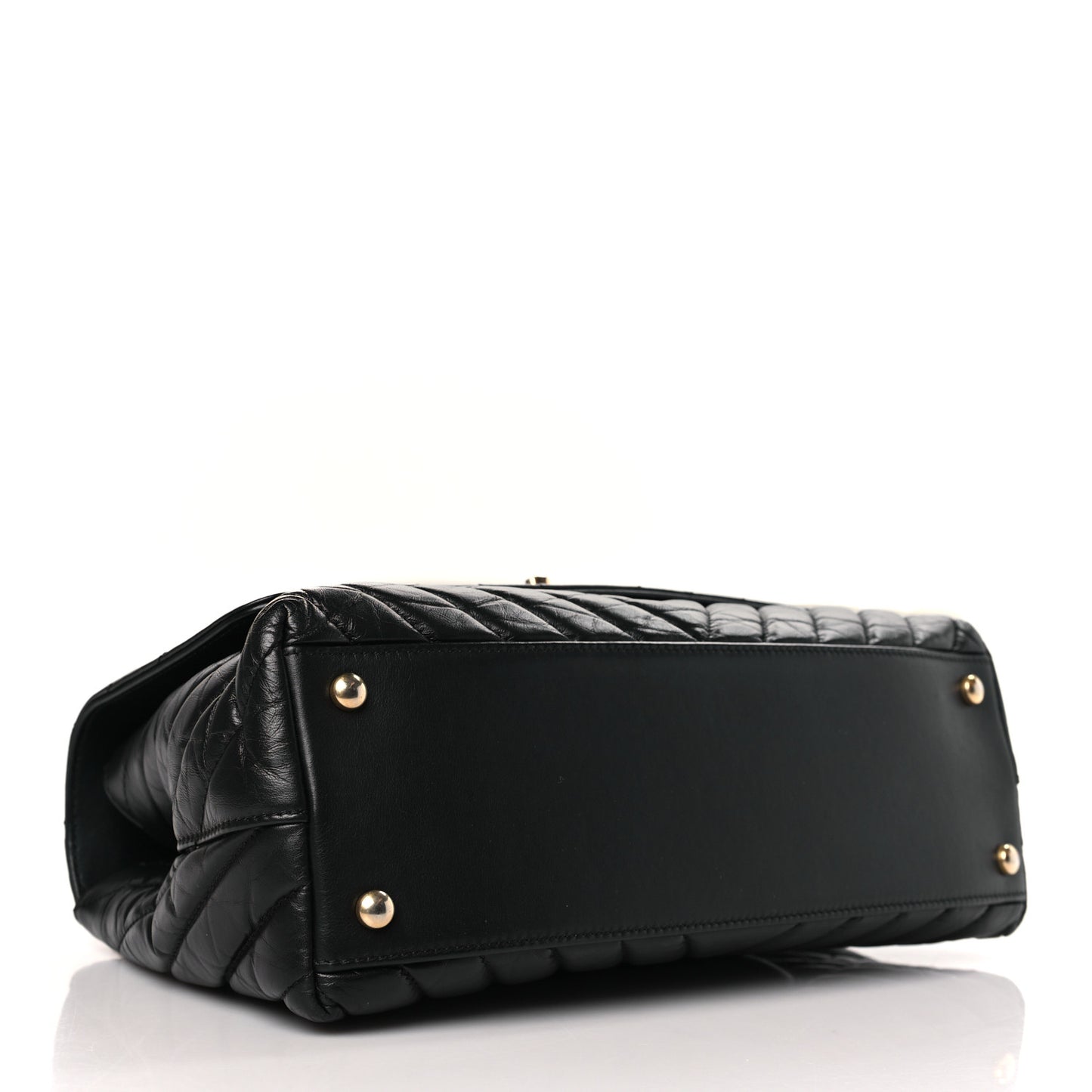 Aged Calfskin Chevron Quilted Small Coco Handle Flap Black