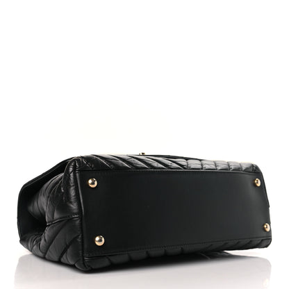 Chanel Aged Calfskin Chevron Quilted Small Coco Handle Flap Black 4 of 9