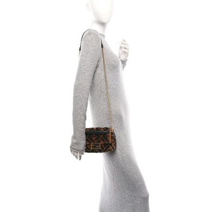 Fendi Shearling Vitello Dolce Macro FF 1974 Mini Baguette Tobacco Black 2 of 10