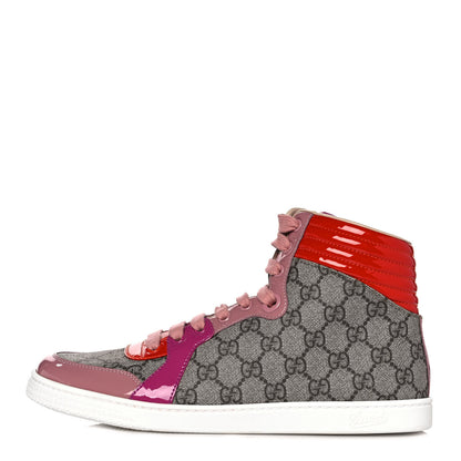 Gucci GG Supreme Monogram Patent Womens High Top Sneakers 40 Beige Carmine Rose New Rosette 1 of 7