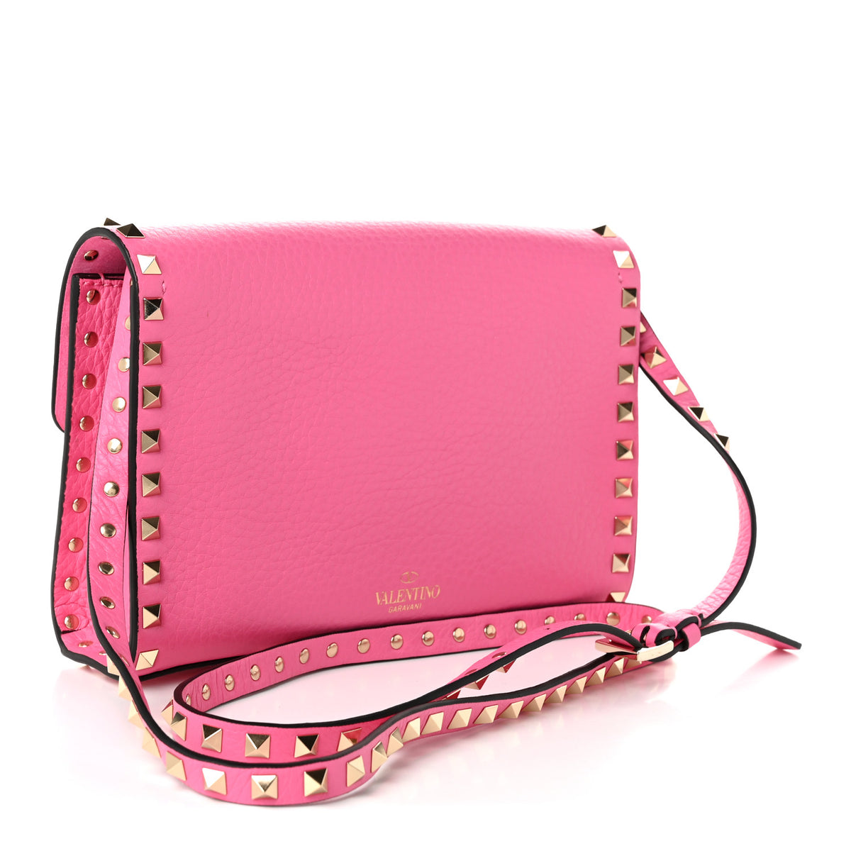 Pebbled Calfskin Medium Rockstud Flip Lock Crossbody Bag Feminine Pink
