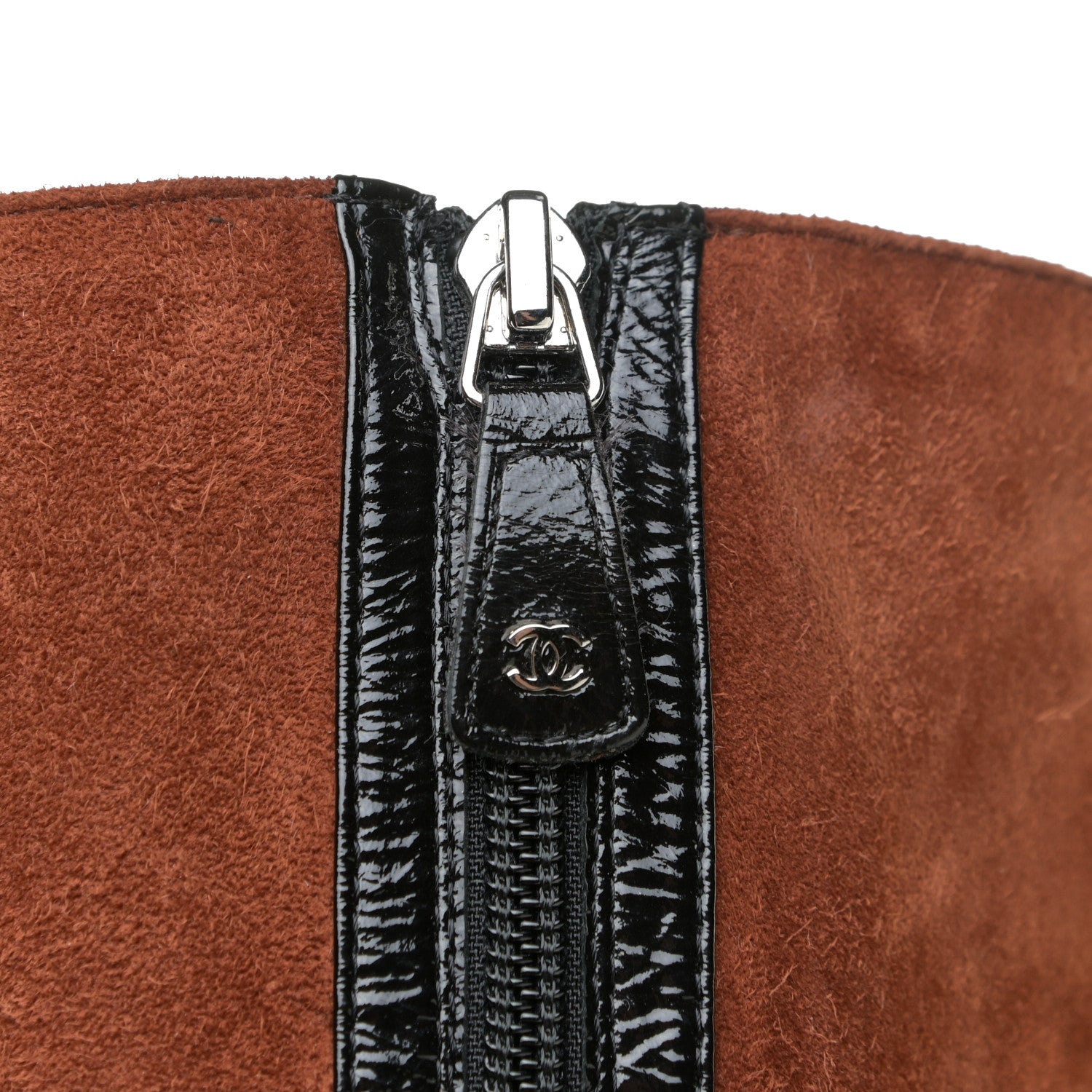 Chanel Suede Patent Calfskin Over The Knee Boots 39.5 Brown White Black 7 of 22