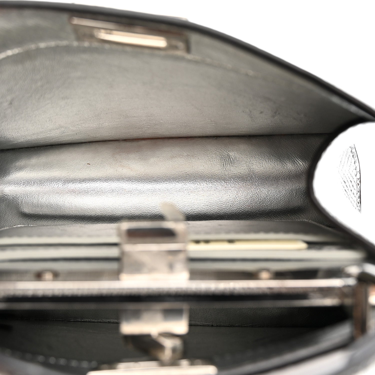 Fendi Metallic Karung Petite Peekaboo I SEE U Satchel Argento 5 of 15