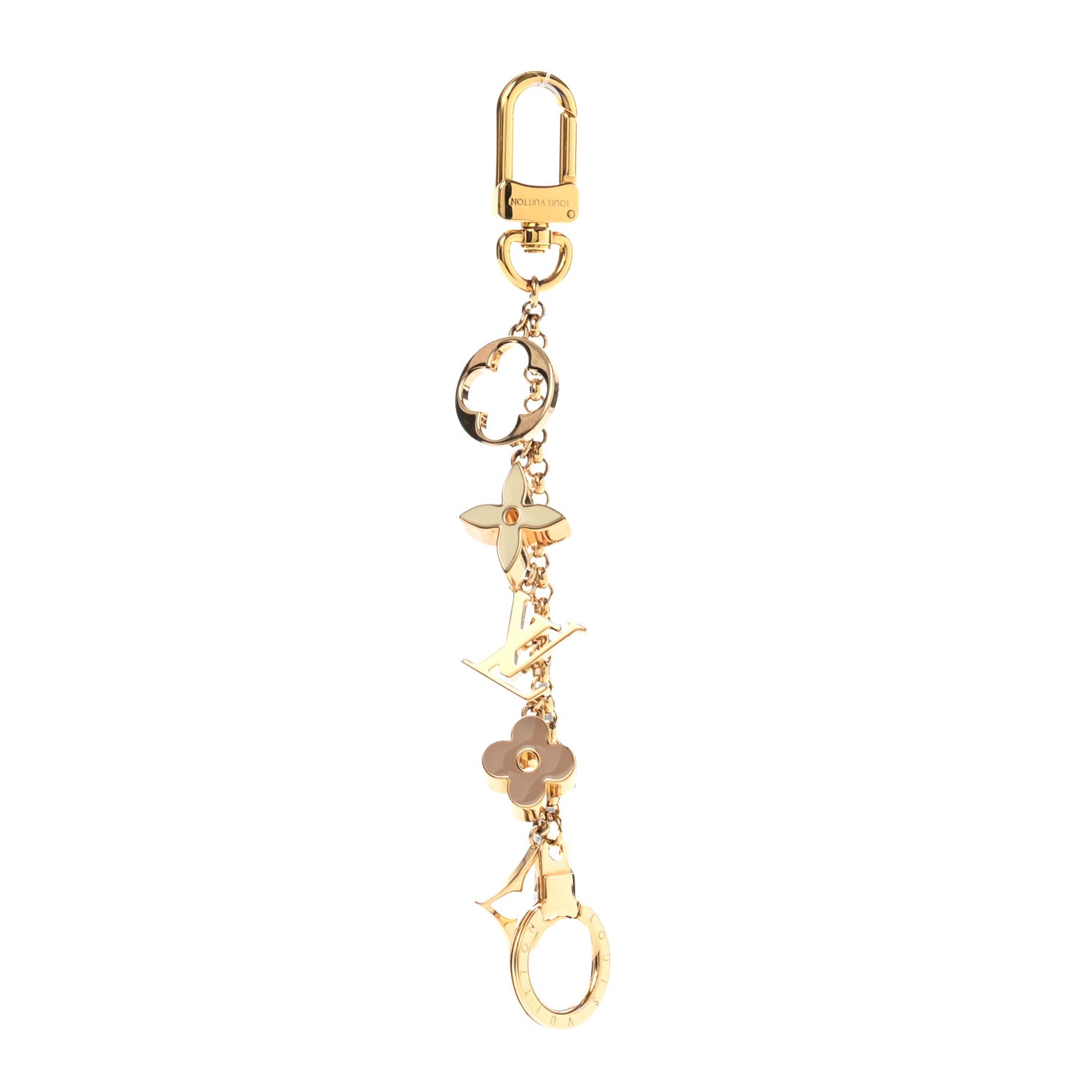 Brass Enamel Fleur De Monogram Bag Charm Chain Gold