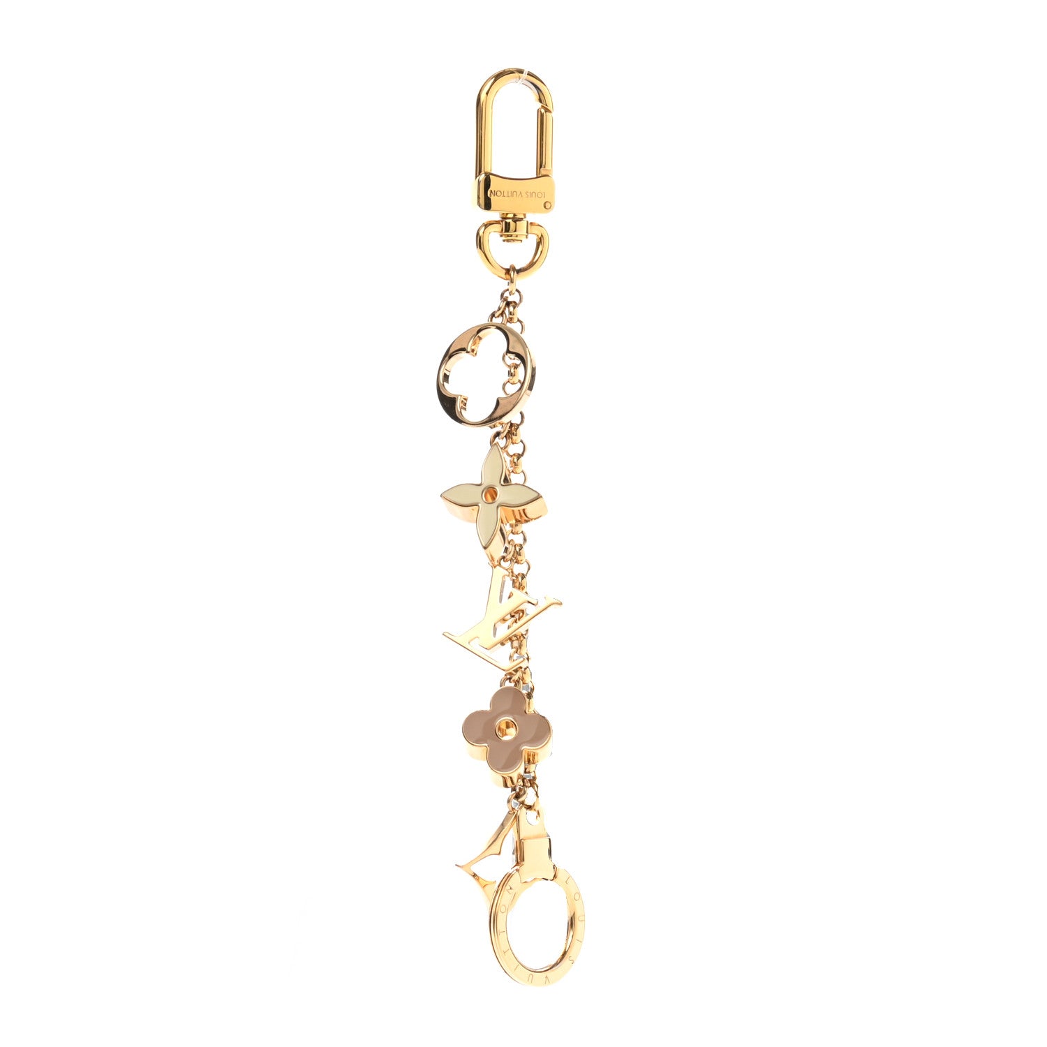 Louis Vuitton Brass Enamel Fleur De Monogram Bag Charm Chain Gold 1 of 6