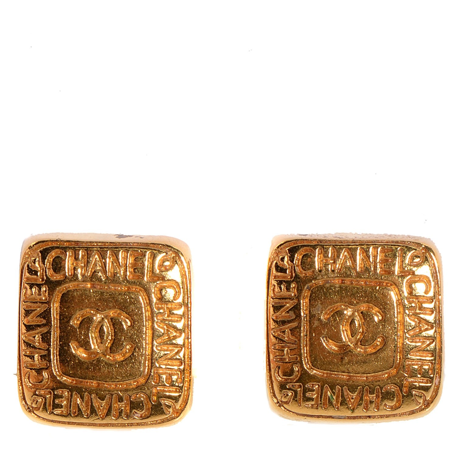 Chanel Square CC Clip On Earrings Gold 1 of 4