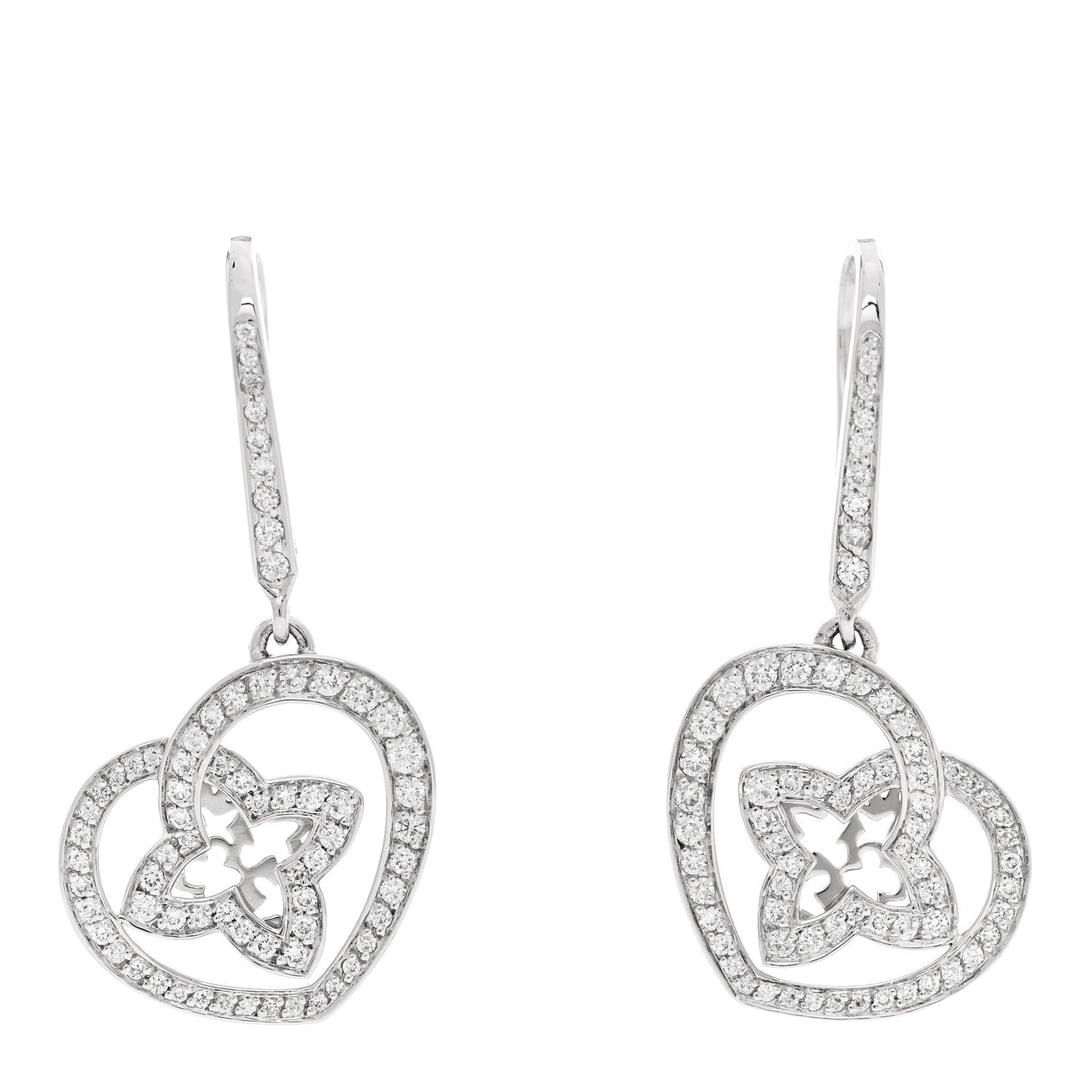18K White Gold Diamond Small Coeur Heart Drop Earrings