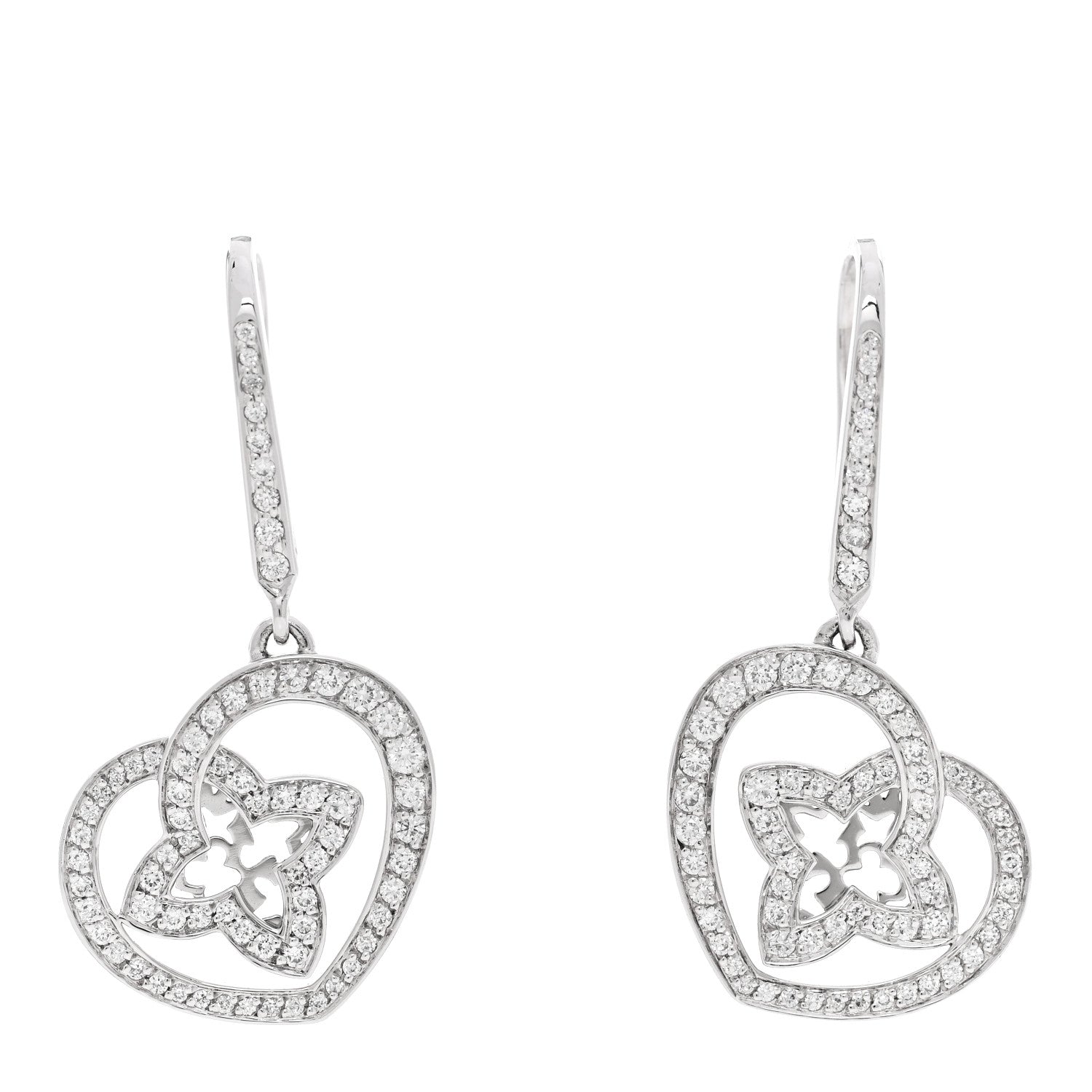 Louis Vuitton 18K White Gold Diamond Small Coeur Heart Drop Earrings 1 of 5