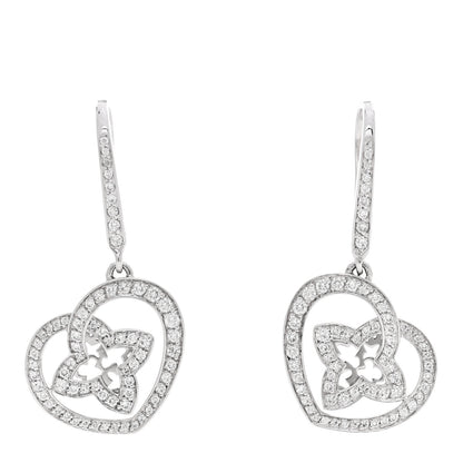 Louis Vuitton 18K White Gold Diamond Small Coeur Heart Drop Earrings 1 of 5