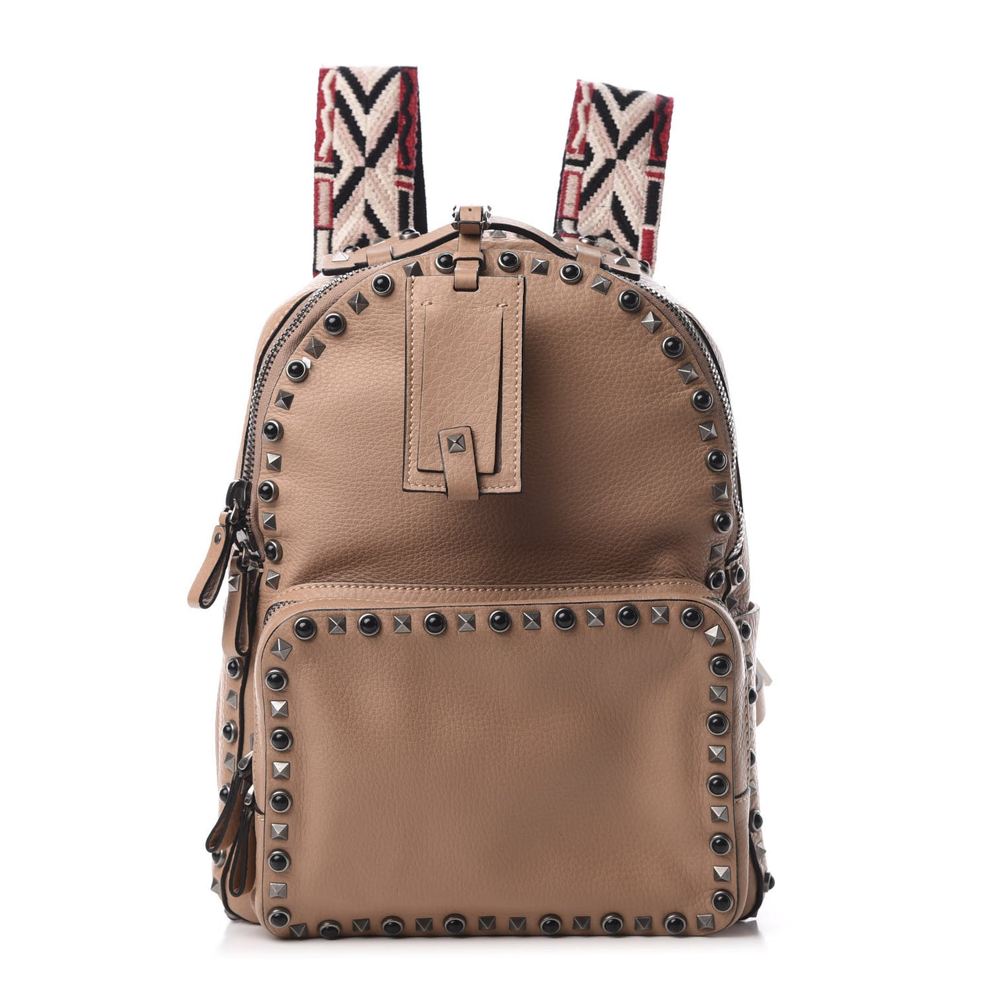 VALENTIN Pebbled Calfskin Medium Guitar Strap Rockstud Rolling Backpack Soft Noisette