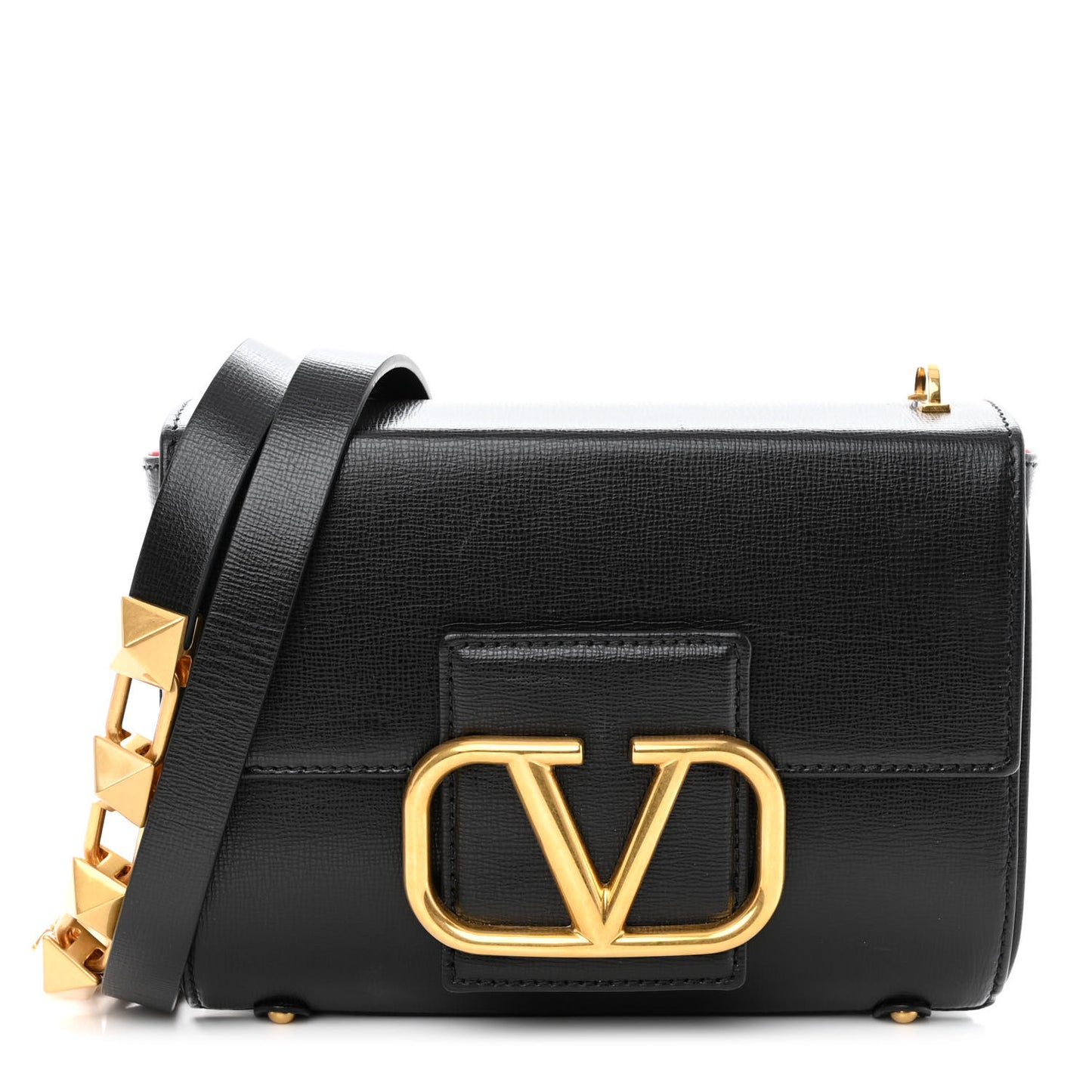 Grainy Calfskin Vlogo Stud Sign Shoulder Bag Black