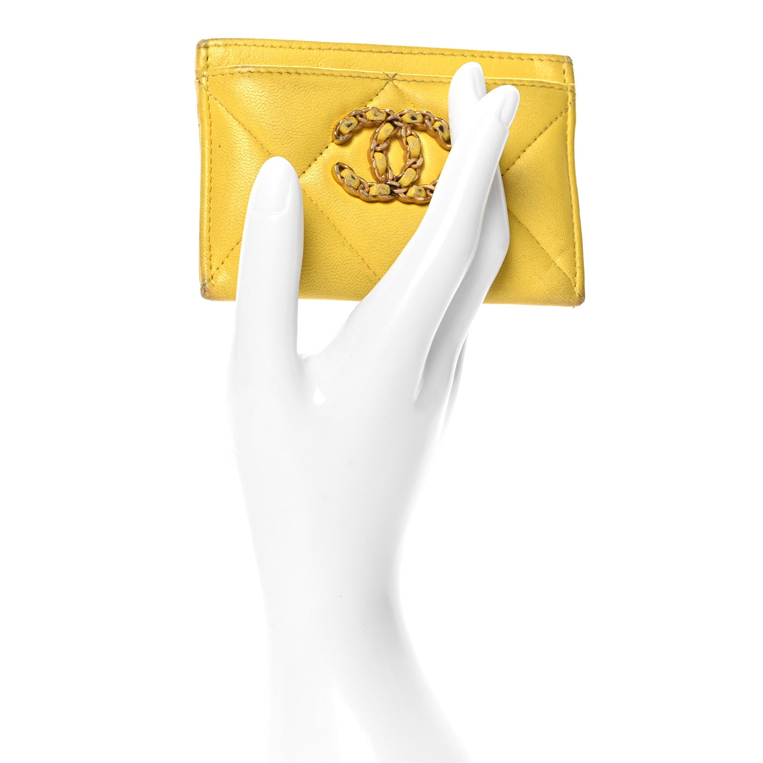 Chanel Lambskin Quilted Chanel 19 Card Holder Yellow 1642030