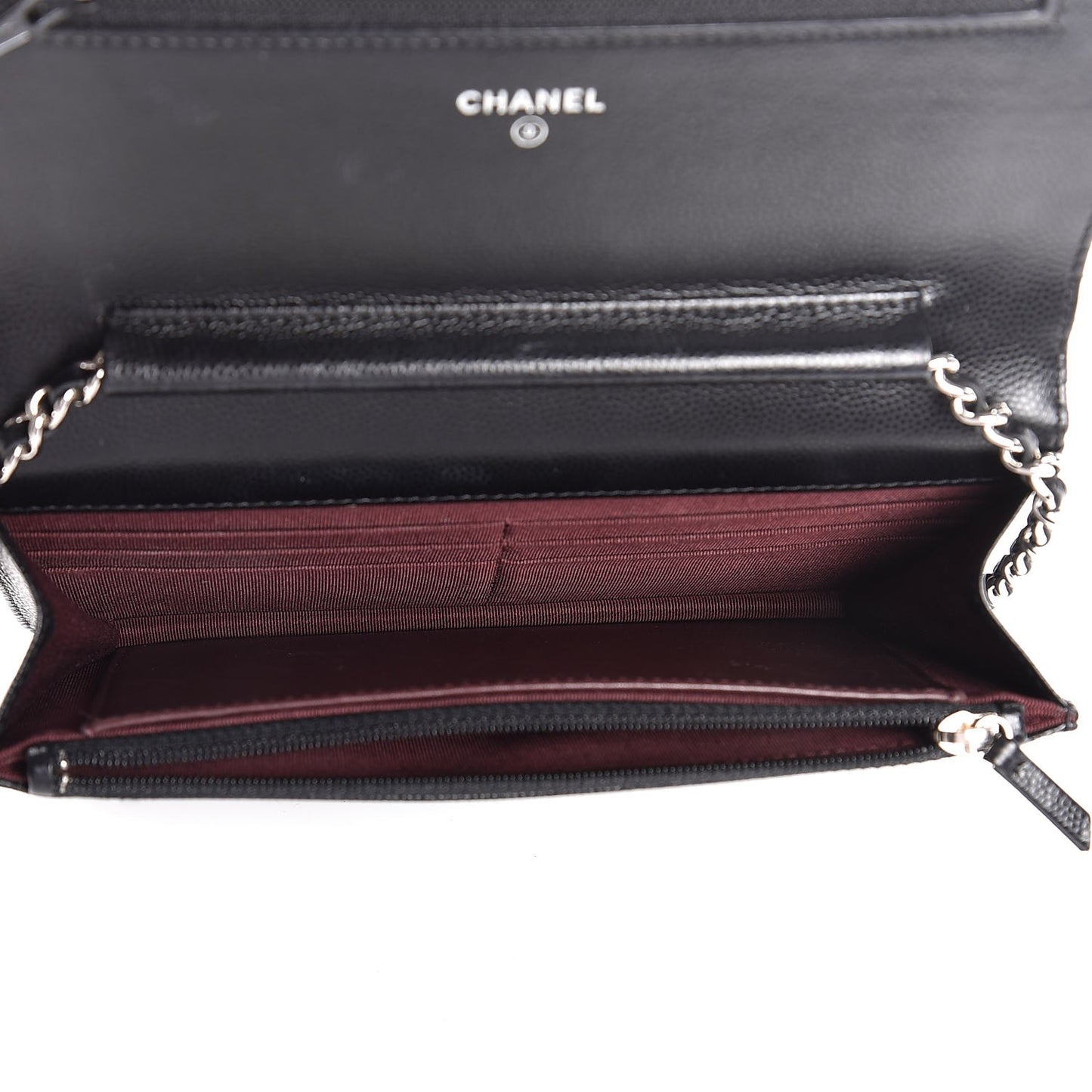 Caviar Chevron Quilted Wallet On Chain WOC Black