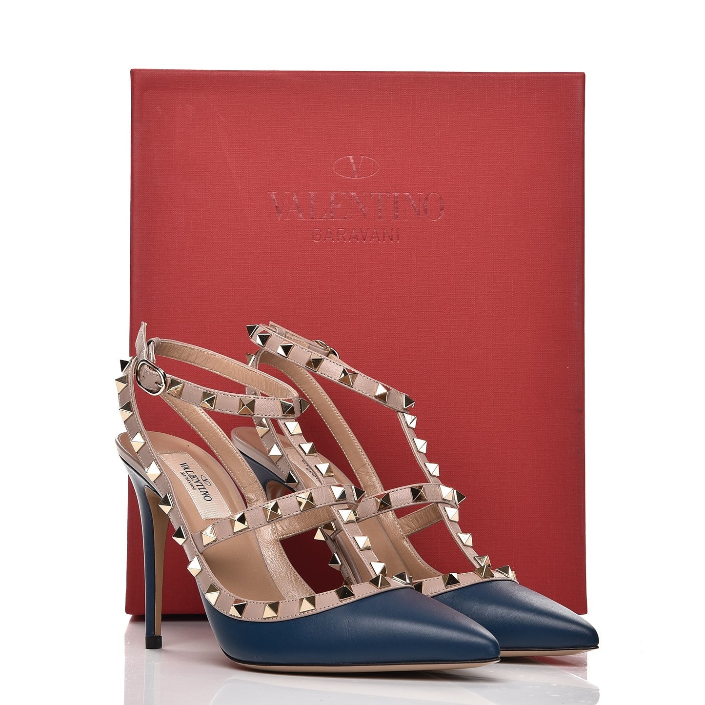 Nappa Rockstud Ankle Strap 100mm Pumps 38.5 Peacock Poudre