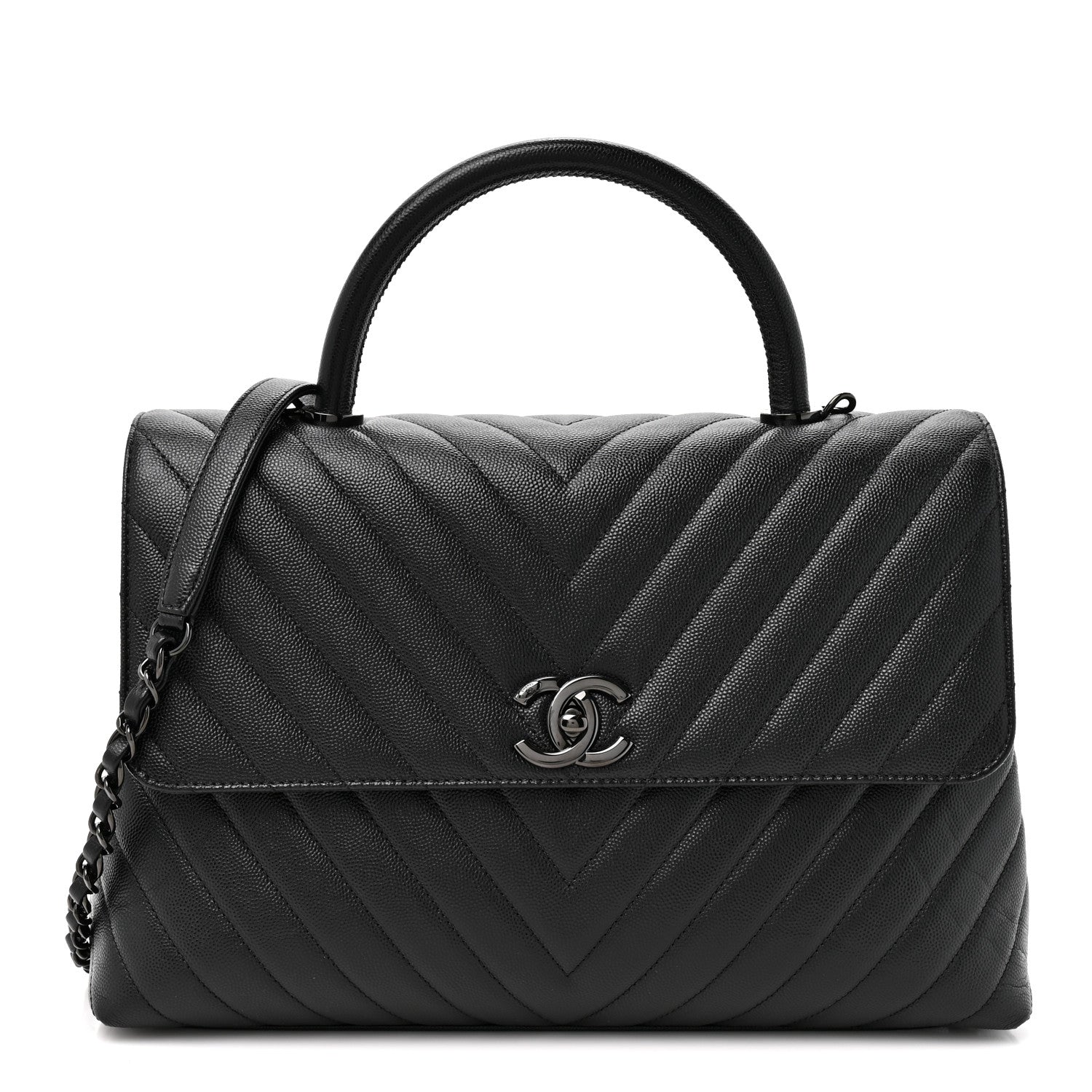 Chanel Caviar Chevron Quilted Medium Coco Handle Flap So Black 1 of 9