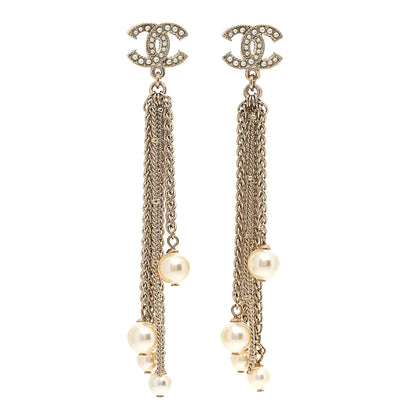 Chanel Pearl Chain CC Dangle Earrings Gold 1 of 5