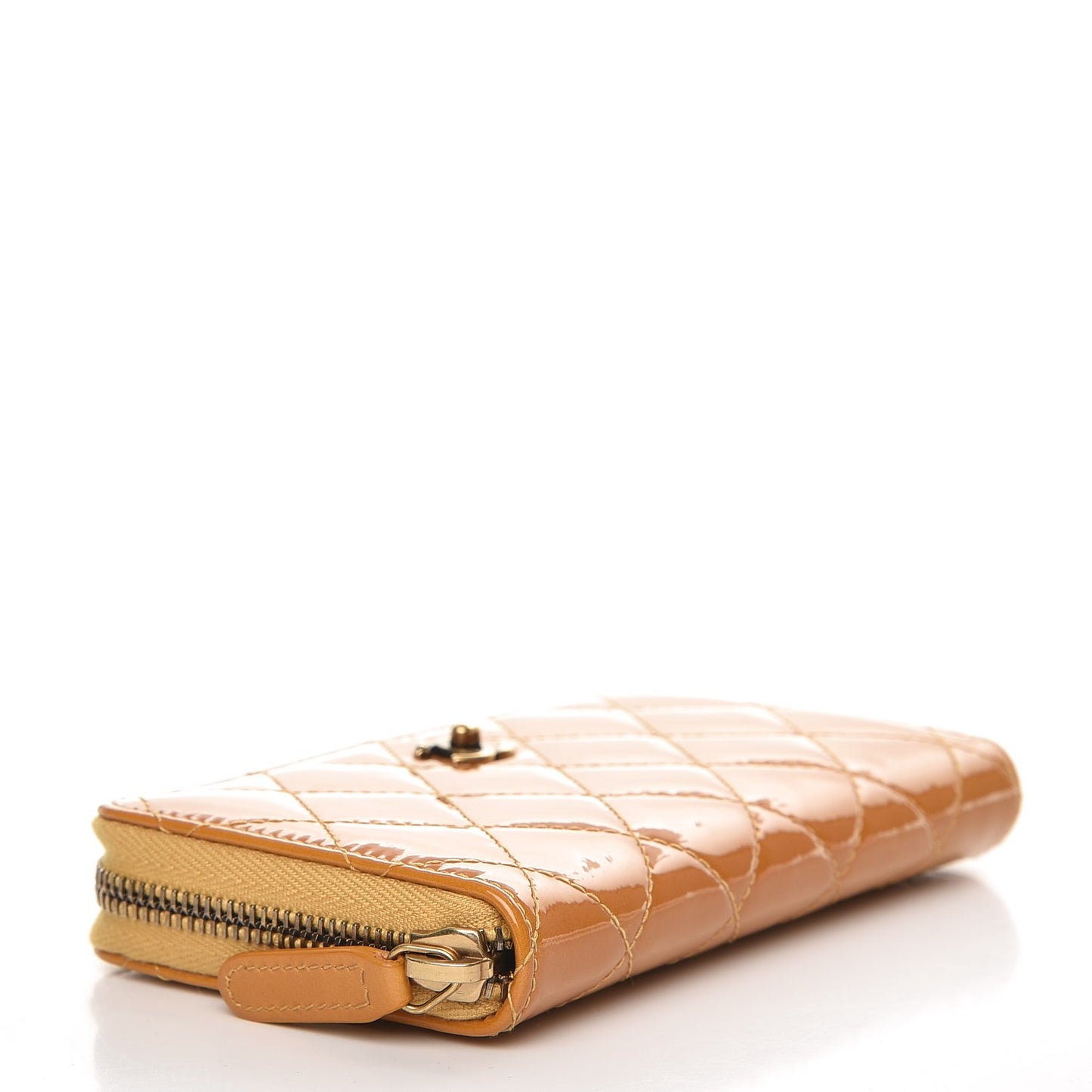 Patent Quilted Small Zip Around Wallet Camel