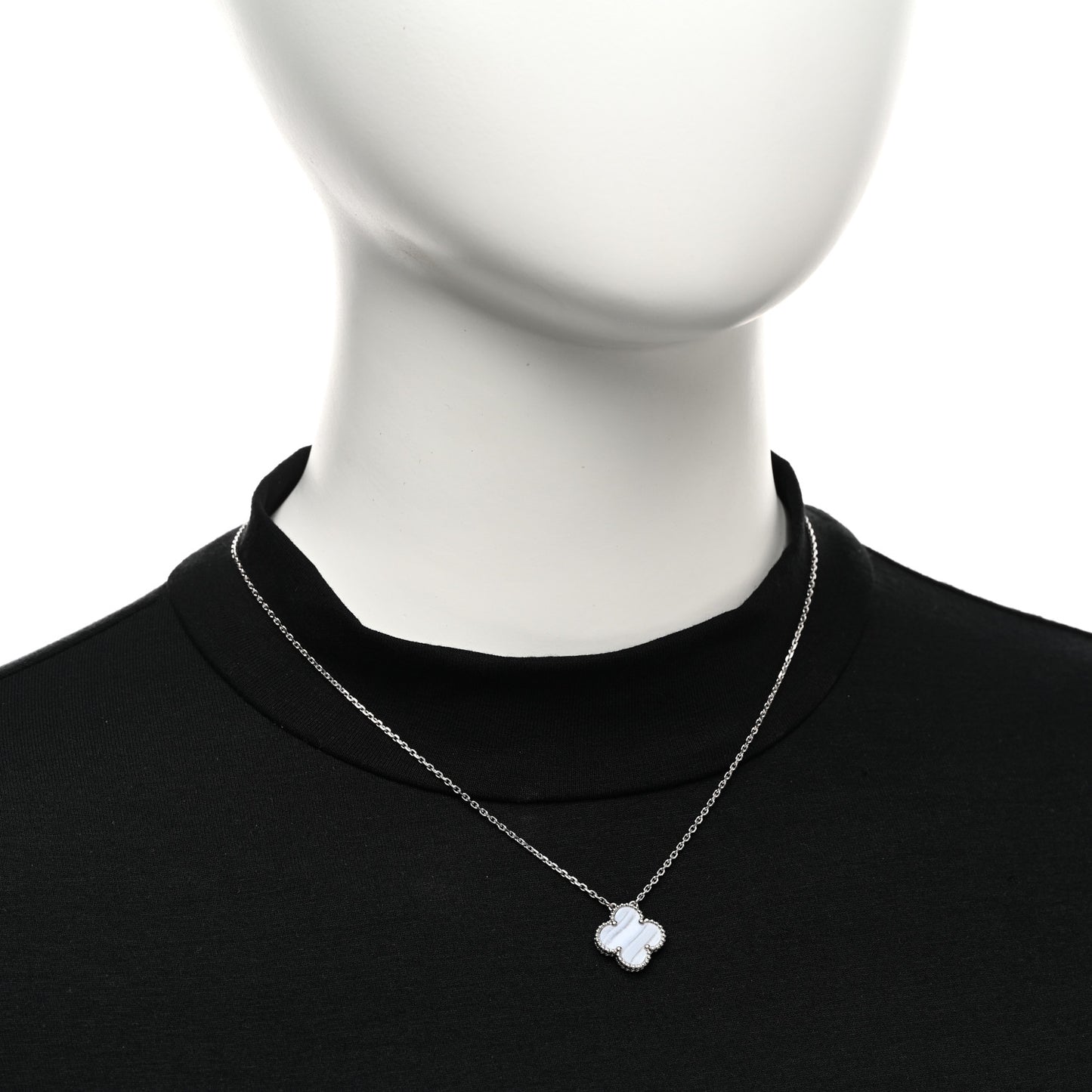 18k White Gold Chalcedony Vintage Alhambra Pendant Necklace